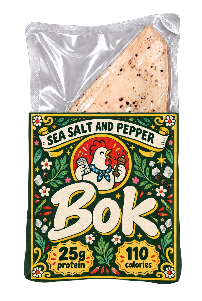 Bok sea salt and pepper sous vide chicken snack package